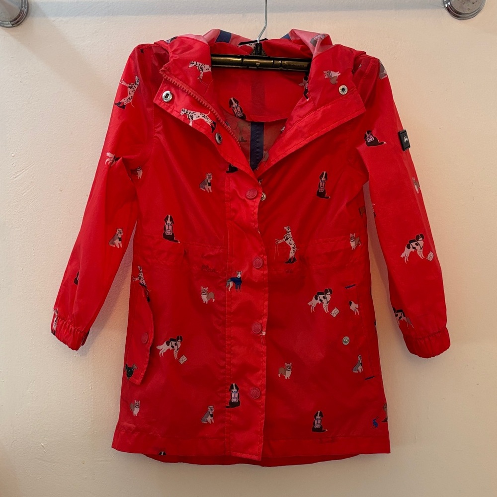 Joules Children’s Red Dog Print Hooded Raincoat, age 4 yrs